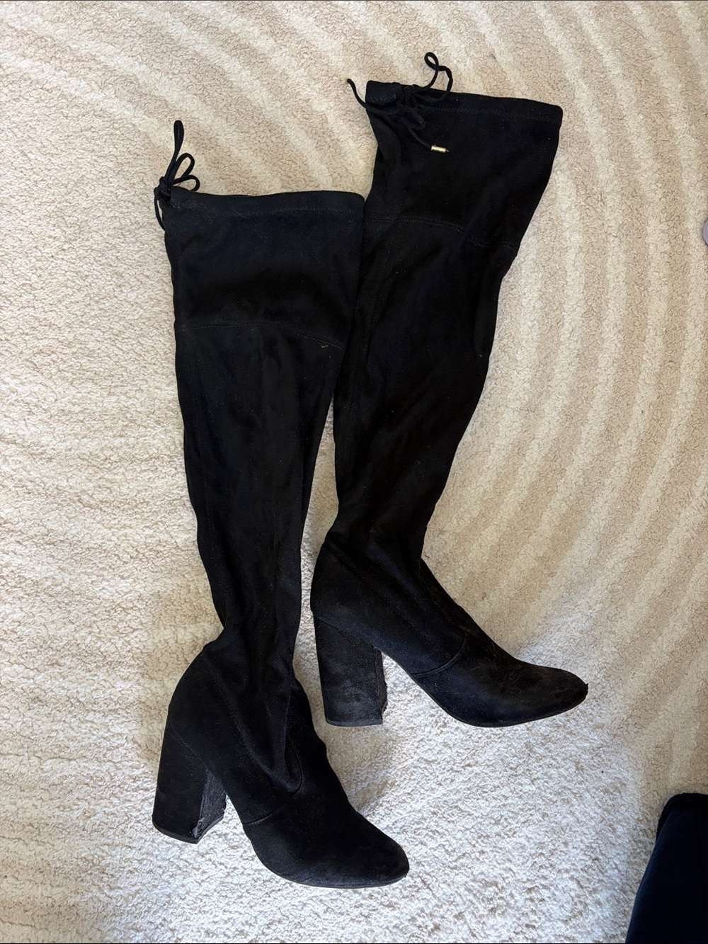 Steve Madden Niela Black Over-the-Knee Suede Heel Boots - Women's